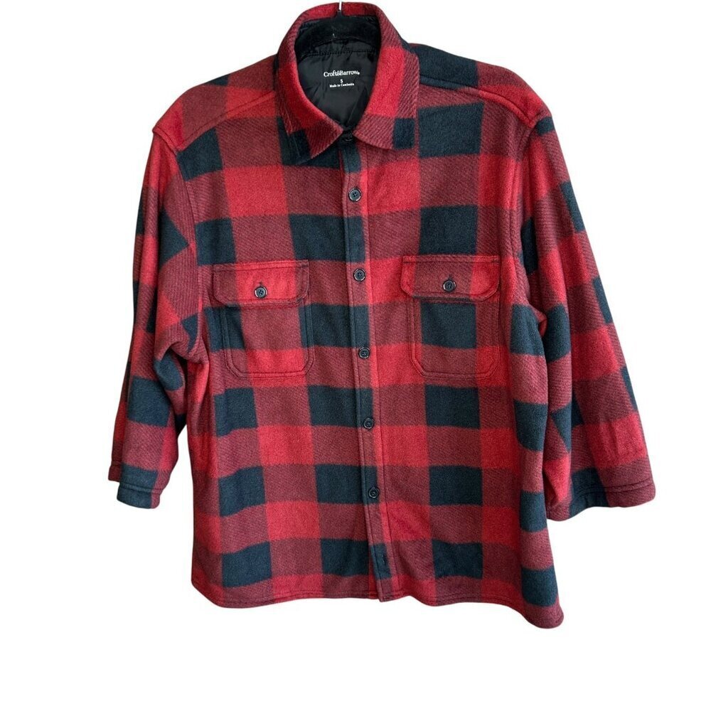 Croft And Barrow Buffalo Check Fleece Casual Shirt Black Red Size Small - Picture 3 of 7